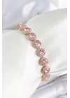 BFS Pirinç Pembe Zirkon Taşlı Daire Baget Model Gold Renk VIP Seri Kadın Bileklik