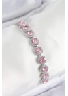 BFS Pirinç Pembe Zirkon Taşlı Daire Baget Model Gümüş Renk VIP Seri Kadın Bileklik