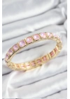 BFS Pirinç Pembe Zirkon Taşlı Kare Model Gold Renk Lastikli Kadın Bileklik