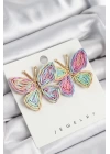 BFS Pirinç Rainbow Kelebek Model Gold Renk Kadın Hasır Küpe