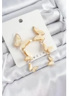 BFS Pirinç Sedef Sallantılı Mermer Desenli Kelebek Model Gold Renk Vintage Kadın Küpe