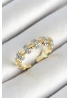 BFS Pirinç Sıralı Daire Figürlü Zirkon Taşlı Gold Renk Ayarlanabilir Kadın Yüzük