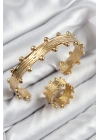 BFS Pirinç Topcuk Model Gold Renk Bileklik Yüzük Set