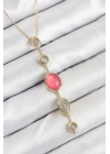 BFS Pirinç Zincir Pembe Gold Renk Zirkon Taşlı Y Kolye