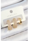 BFS Pirinç Zirkon Taşlı Damla Model Gold Renk 3lü Çift Kadın Küpe Set