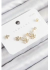 BFS Pirinç Zirkon Taşlı Kelebek Model Gold Renk 925 Ayar Gümüş Çivi Kadın Küpe Set