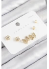 BFS Pirinç Zirkon Taşlı Kelebek Model Gold Renk 925 Ayar Gümüş Çivi Kadın Küpe Set