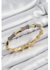 BFS Pirinç Zirkon Taşlı Kemik Model Gold Renk Vip Kadın Bileklik
