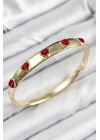 BFS Pirinç Zirkon Taşlı Kırmızı Kalp Model Gold Renk Kadın Kelepçe