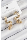 BFS Pirinç Zirkon Taşlı Kıvrımlı Model Gold Renk Kadın Küpe