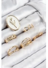 BFS Pirinç Zirkon Taşlı Lale Model Gold Renk Kadın Yüzük Kombin Set