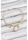 BFS Pirinç Zirkon Taşlı Pusula Model Gold Renk Charm Bileklik