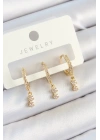 BFS Pirinç Zirkon Taşlı Sallantılı Yıldız Model Gold Renk 3lü Çift Kadın Küpe Set