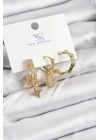 BFS Pirinç Zİrkon Taşlı Sallantılı Yıldız Model Gold Renk 3lü Kadın Küpe