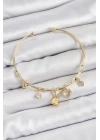 BFS Pirinç Zirkon Taşlı Tavşan Ve Kalp Model Gold Renk Charm Bileklik
