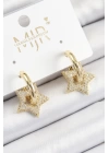 BFS Pirinç Zirkon Taşlı Yıldız Figürlü Halka Model Gold Renk Kadın Küpe