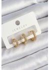 BFS Pirinç Zirkon Taşlı Yıldız Model Gold Renk 3lü Çift Kadın Küpe Set