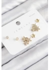 BFS Pirinç Zirkon Taşlı Yıldız Model Gold Renk 925 Ayar Gümüş Çivi Kadın Küpe Set