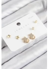 BFS Pirinç Zirkon Taşlı Yıldız Model Gold Renk 925 Ayar Gümüş Çivi Kadın Küpe Set
