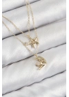 BFS Pirinç Zirkon Taşlı Yıldız Ve Ay Model Gold Renk Kadın Kolye