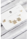 BFS Pirinç Zirkon Taşlı Yıldız Ve Gül Model Gold Renk 925 Ayar Gümüş Çivi Kadın Küpe Set