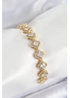 BFS Pirinç Zirkon Taşlı Yonca Baget Model Gold Renk VIP Seri Kadın Bileklik