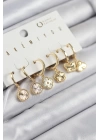 BFS Pirinç Zirkon Taşlı Yonca Model Gold Renk 6lı Küpe Set