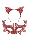 BFS Romantik Kırmızı Dantel Maske Seti – Kedi Kulaklı Taç ve Maske No 3