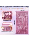 BFS Rose Gold Renk Ekstra Metalize Parlak Saçaklı Arka Fon Perde İthal  1x2 Metre