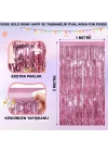 BFS  Rose Gold Renk Ekstra Metalize Parlak Saçaklı Arka Fon Perde İthal  1x2 Metre