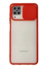BFS  Samsung Galaxy A12 Kılıf Palm Buzlu Kamera Sürgülü Silikon - Kırmızı