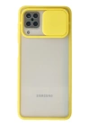 BFS  Samsung Galaxy A12 Kılıf Palm Buzlu Kamera Sürgülü Silikon - Sarı