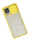 BFS  Samsung Galaxy A12 Kılıf Palm Buzlu Kamera Sürgülü Silikon - Sarı