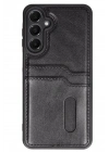 BFS  Samsung Galaxy A55 5G Kılıf Sara Kartvizitli Deri Kılıf - Siyah