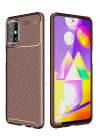 BFS  Samsung Galaxy M31S Kılıf Auto Focus Karbon Kapak - Kahverengi