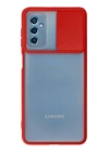 BFS  Samsung Galaxy M52 5G Kılıf Palm Buzlu Kamera Sürgülü Silikon - Kırmızı