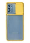 BFS  Samsung Galaxy M52 5G Kılıf Palm Buzlu Kamera Sürgülü Silikon - Sarı