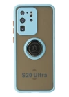 BFS  Samsung Galaxy S20 Ultra Kılıf Montreal Yüzüklü Silikon Kapak - Buz Mavi