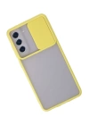 BFS  Samsung Galaxy S21 FE Kılıf Palm Buzlu Kamera Sürgülü Silikon - Sarı