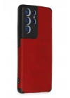 BFS  Samsung Galaxy S21 Ultra Kılıf Loop Deri Silikon - Kırmızı