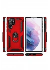 BFS Samsung Galaxy S21 Ultra Kılıf Sofya Yüzüklü Silikon Kapak - Kırmızı