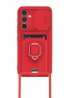 BFS  Samsung Galaxy S23 FE Kılıf Zuma Kartvizitli Yüzüklü Silikon - Kırmızı