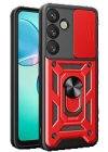 BFS  Samsung Galaxy S25 Kılıf Pars Lens Yüzüklü Silikon - Kırmızı