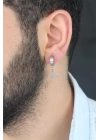 BFS Silver Renk Kaplama Osmanlı Tuğra Figürlü Kıstırmalı Çelik Erkek Küpe