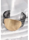 BFS Siyah Mermer Desen Akrilik Plastik Gold Daire Plaka Model Vintage Kadın Bilezik