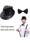 BFS   Siyah Payetli Şapka ve Papyon Seti – Parıltılı Yetişkin Kostüm Seti