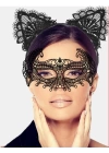 BFS   Siyah Renk Dantel Maske ve Dantel Kulak Taç Seti Yetişkin No 4