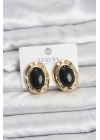 BFS Siyah Renk Oval Vintage Pirinç Kadın Küpe