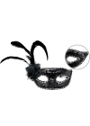 BFS     Siyah Renk Yandan Tüylü Güllü Gümüş Taşlı Pullu Maske 20x22 cm