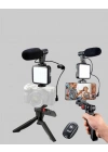 BFS Video Çekim Kiti Tripod LED Işık Harici Mikrofon ve Bluetooth Kumanda Seti